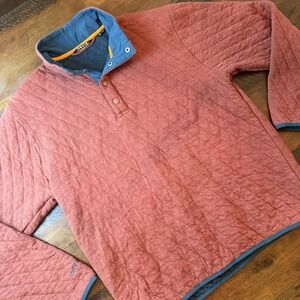Orvis Pullover Mens Medium Red Quilted Snap Collar Sweatshirt Logo Trim